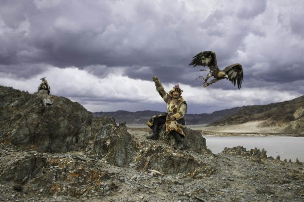 man with his eagle