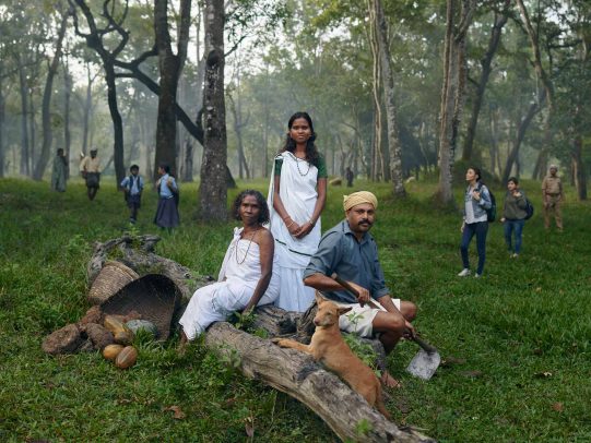 Three people in a forest in traditional indian dresses for Kerala Tourism Campaign by Joey L. 