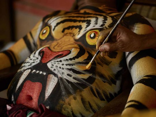 a draw on the belly of man of a tiger