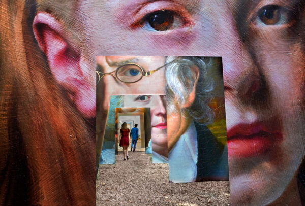 art installation with portraits