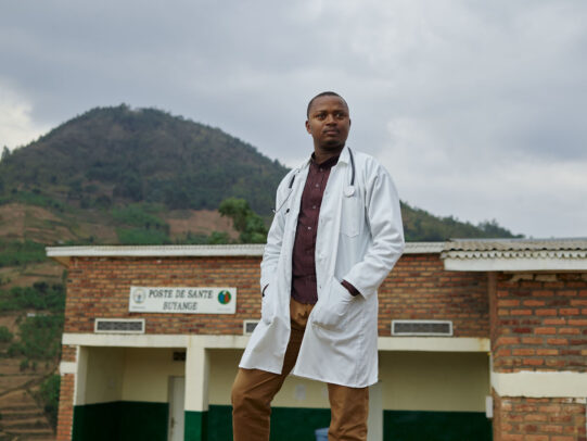 a doctor posing for for Novartis annual report by Joey L. 