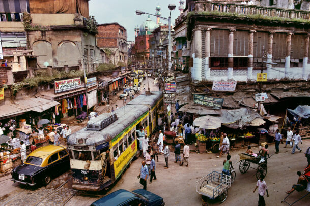 Traffic with tram in calcutta