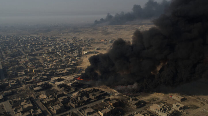 black smoke from a fire in Iraq 