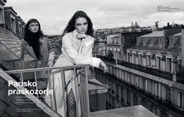 woman posing on a balcony on the rooftop of Paris by Susi Belianska