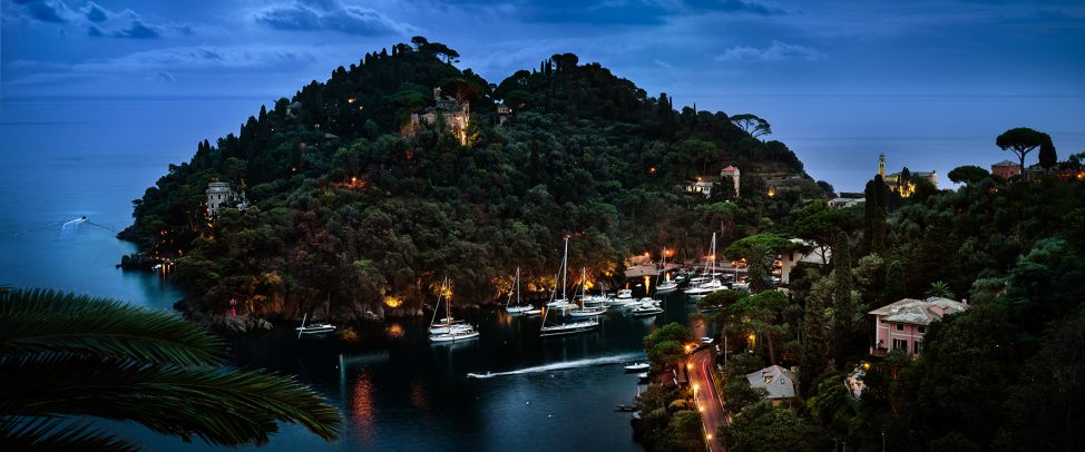 Portofino's dock with yatch at dusk