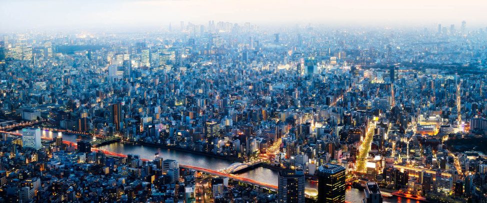aerial view of Tokyo at night