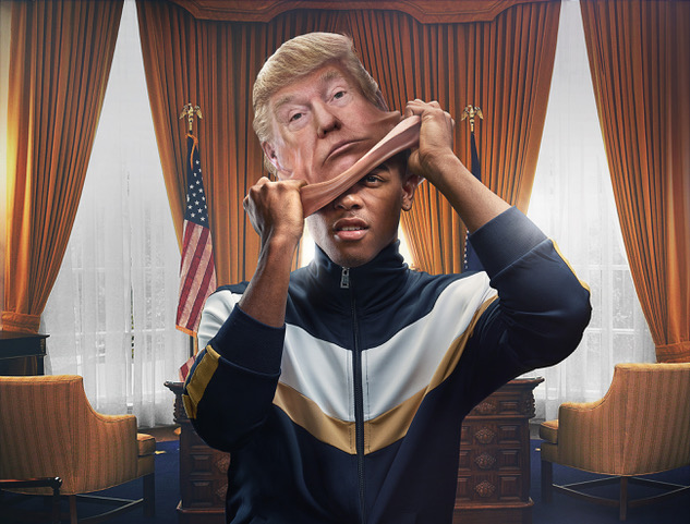 black man with Trump's mask