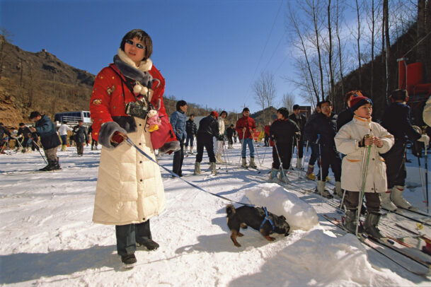 woman with his dogs at the Huaibei International ski resort