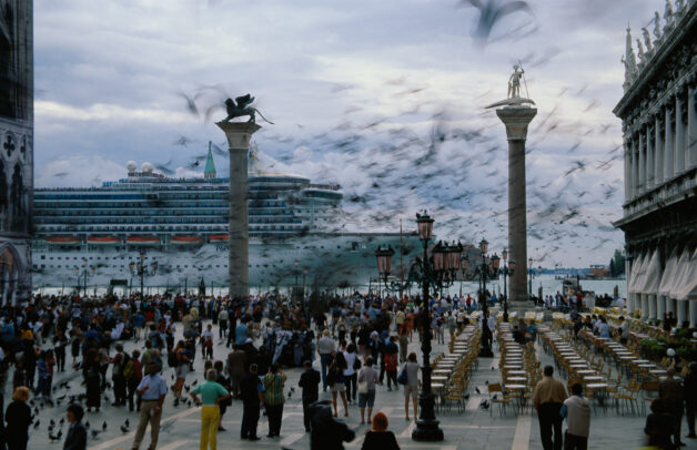 Piazza San Marco in Venice with the shadow of the grand princess appearing