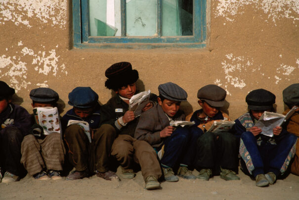 Tajik children wait for their lessons to start.