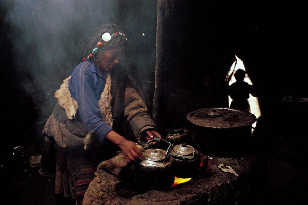 tibetan woman making tea
