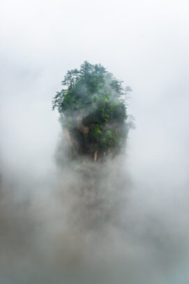 Tianzi Mountain area in rain and dense fog