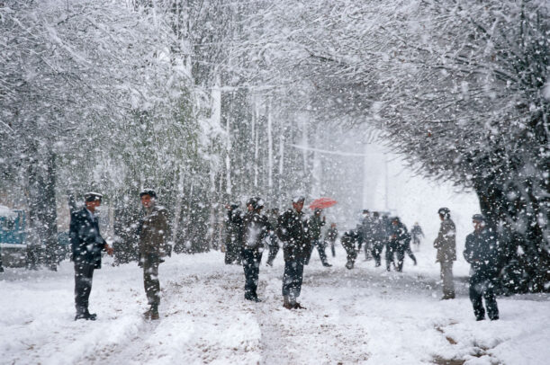 A snow storm in a street, near Kashgar