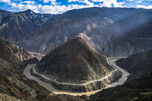 meander of a river around a mountain