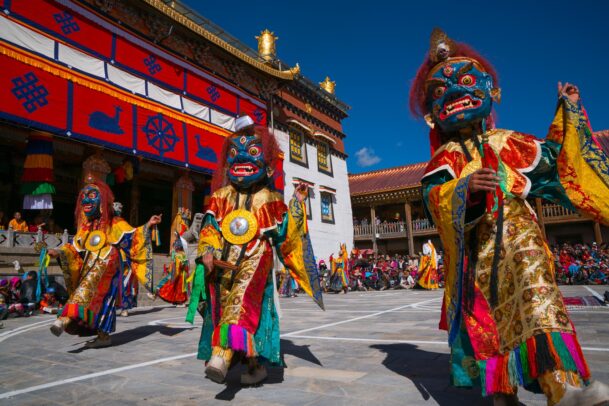 people celebrating for the moon festival at Ganden Dhundupling Monastery