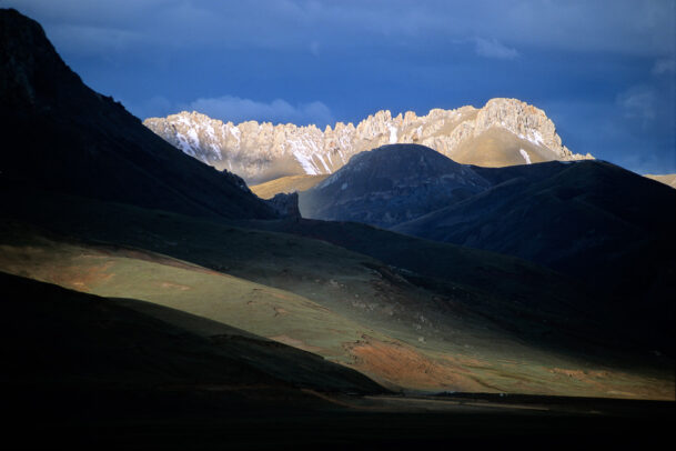 high peaks of mountains with ice